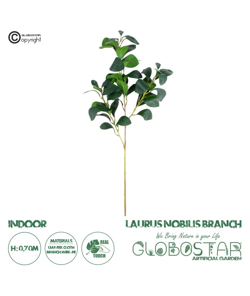 GloboStar® Artificial Garden LAURUS NOBILIS BRANCH 20224 Τεχνητό Διακοσμητικό Κλαδί Δάφνης Π35 x Υ70cm